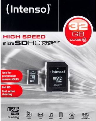 Intenso 32GB Micro SDHC Speicherkarte Class 10 Karte inkl. SDHC Card Adapter für 3,99€ (statt 11€)  prime