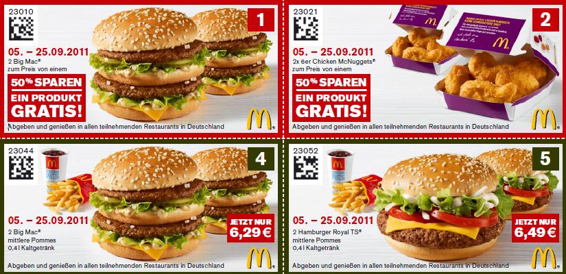 McDonalds: die neuen Gutscheine zum selber drucken, gültig ab 05.09. bis 25.09.2011